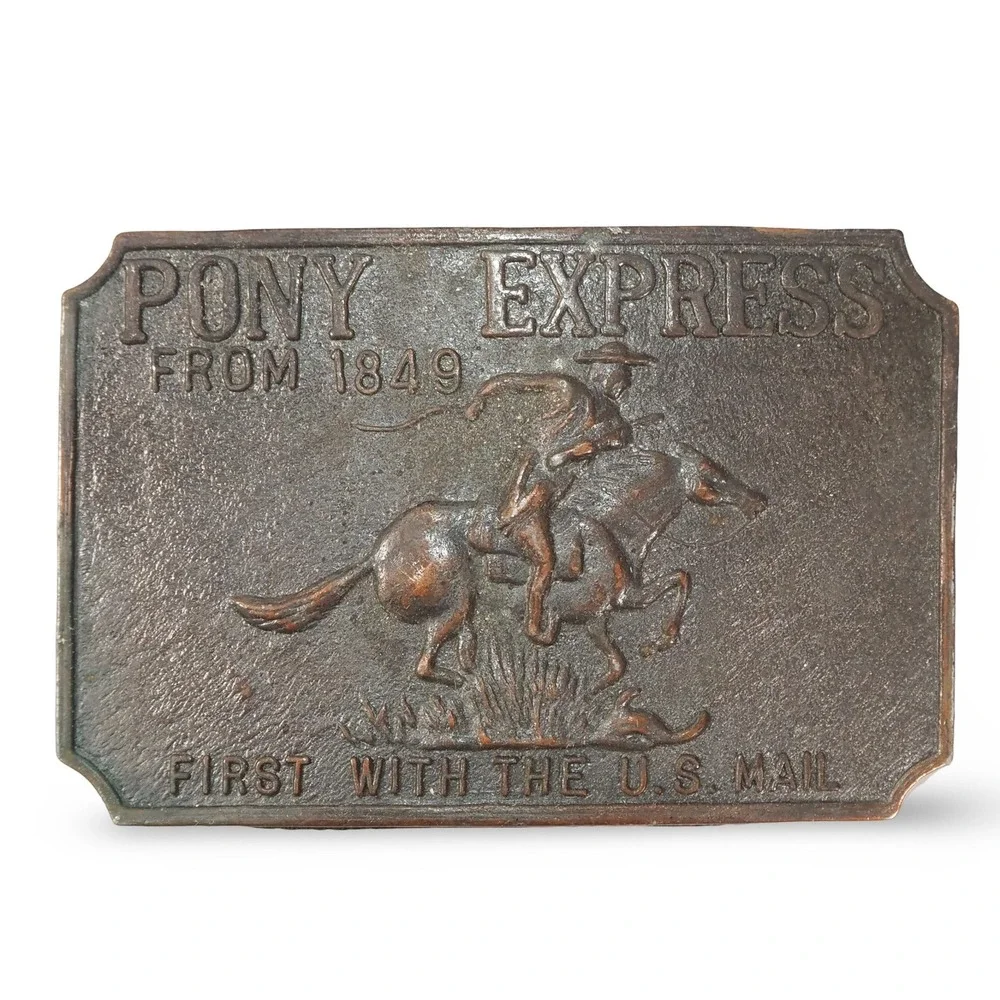 Vintage Pony Express From 1849 Belt Buckle Western Cowboy Horse US Mail Bronze‎